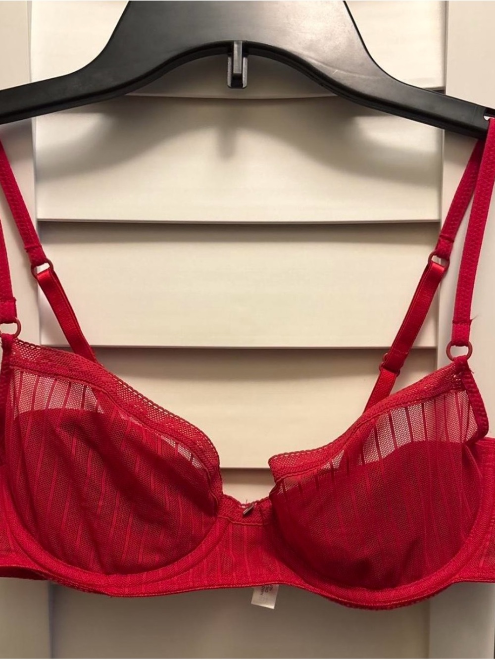 Tommy Hilfiger Bra 34B Red Sheer Mesh Unlined Underwire Balconette Logo Lingerie - Picture 2 of 7